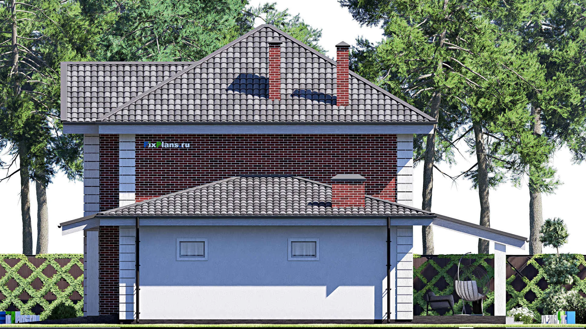 F-17315 - Проект двухэтажного дома 15 на 15, площадью 210 м² с террасой, гаражом на 1 машину и 4 спальнями