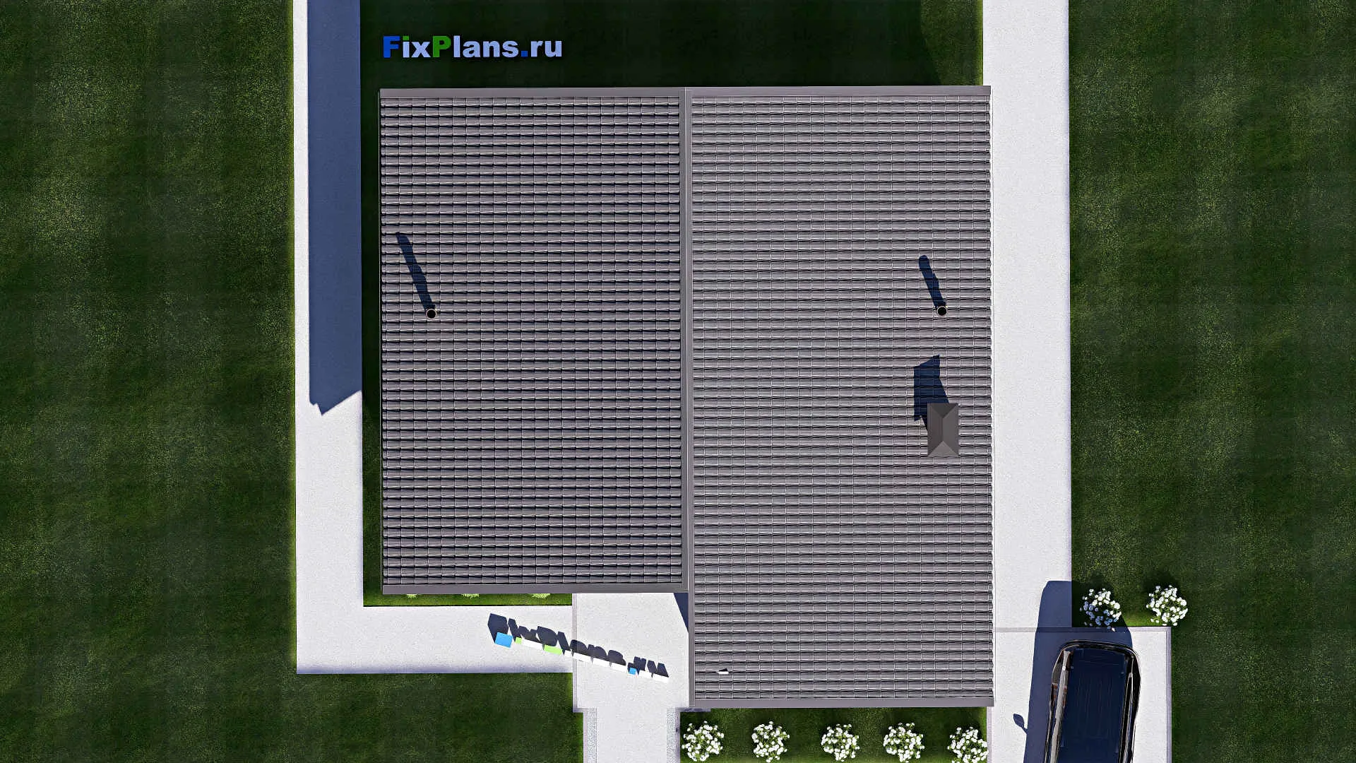 F-19592 - Проект дома с мансардой 13 на 13, площадью 200 м² с балконом и 3 спальнями