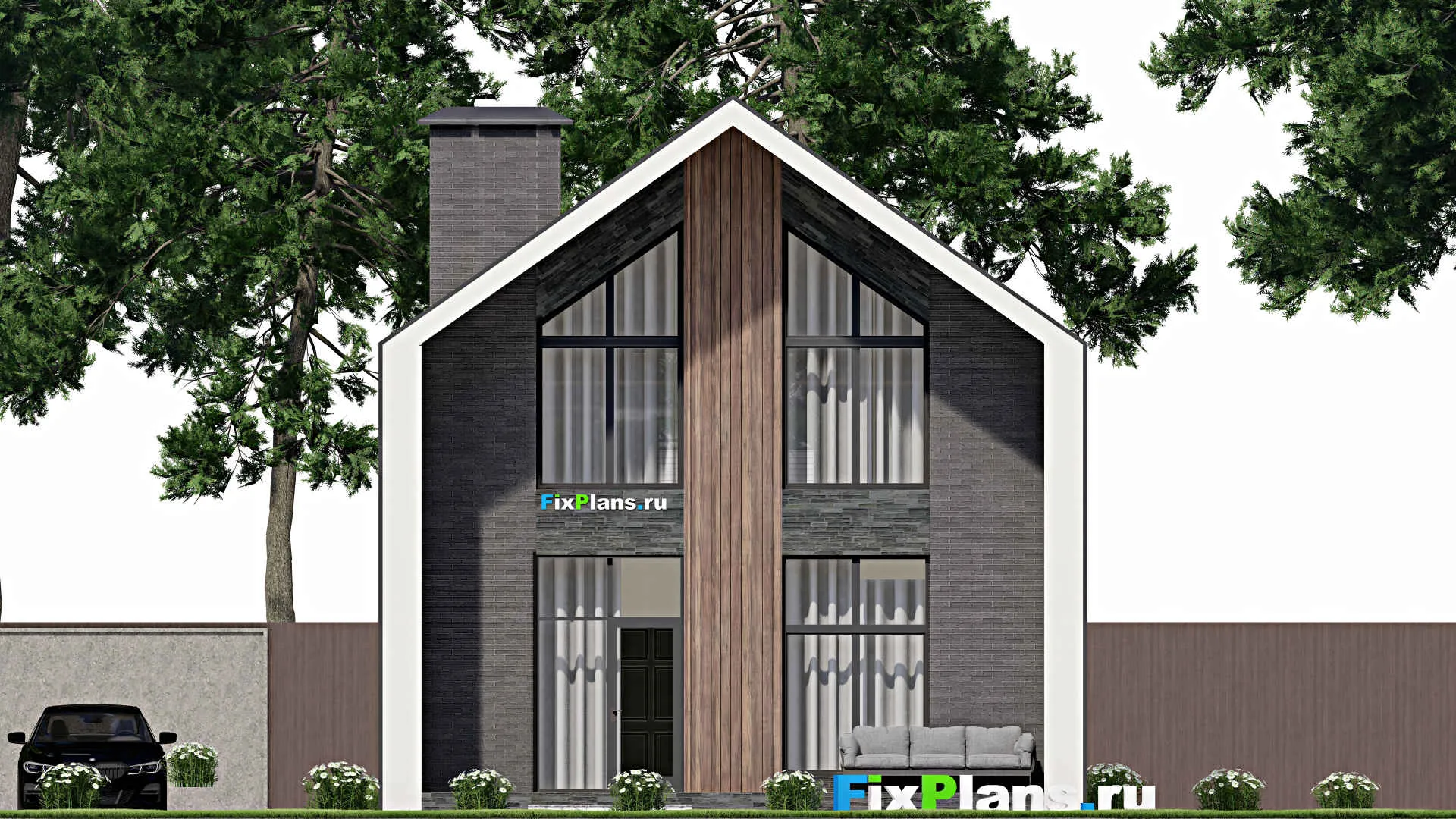 F-6677 - Планы дома с мансардой 9 на 15, площадью 160 м² с террасой, балконом, вторым светом и 1 спальнями