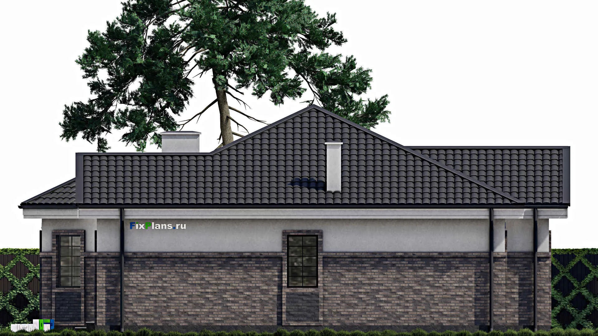 F-0836 - Проект одноэтажного дома 14 на 15, площадью 130 м² с террасой и 3 спальнями