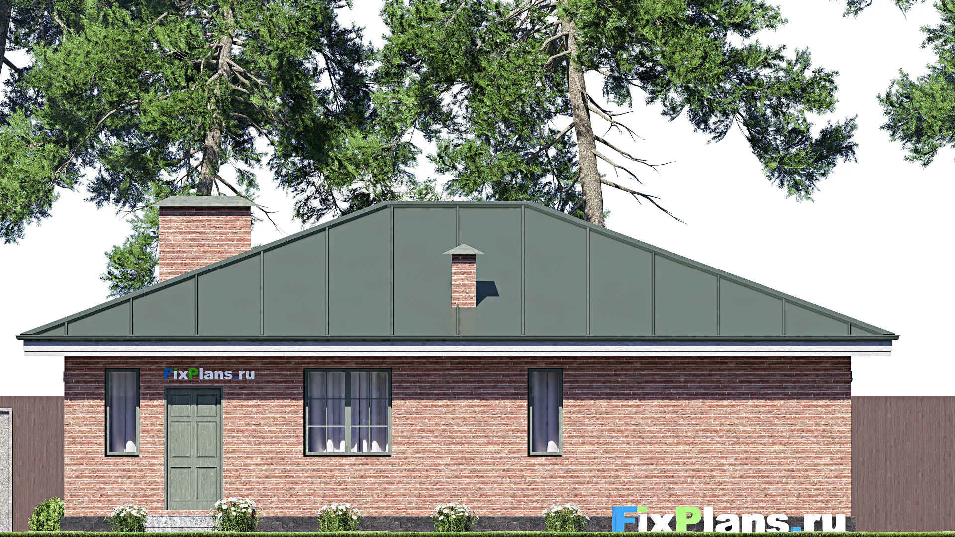 F-18260 - План одноэтажного дома 14 на 15, площадью 150 м² с террасой и 3 спальнями