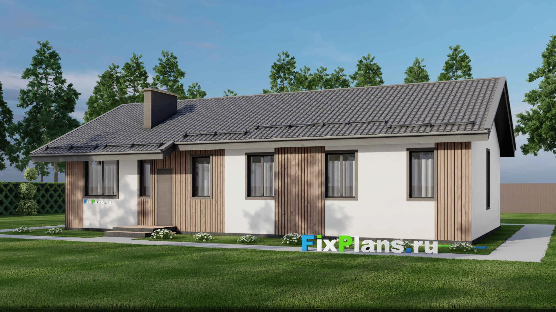 F-3653 - Проект одноэтажного дома 13 на 20, площадью 200 м² с террасой и 4 спальнями