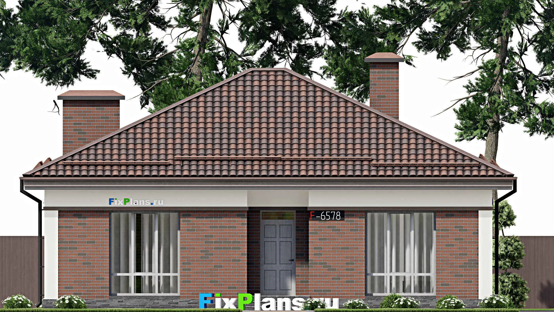 F-6578 - Проект одноэтажного дома 12 на 13, площадью 120 м² с террасой и 3 спальнями