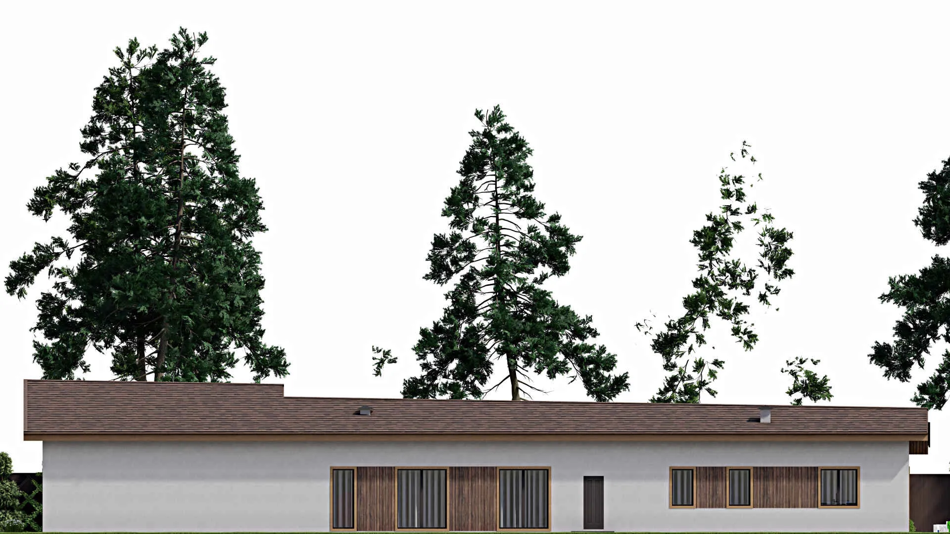 F-10007 - Проект одноэтажного дома 11 на 35, площадью 220 м² с баней, гаражом на 2 машины и 4 спальнями