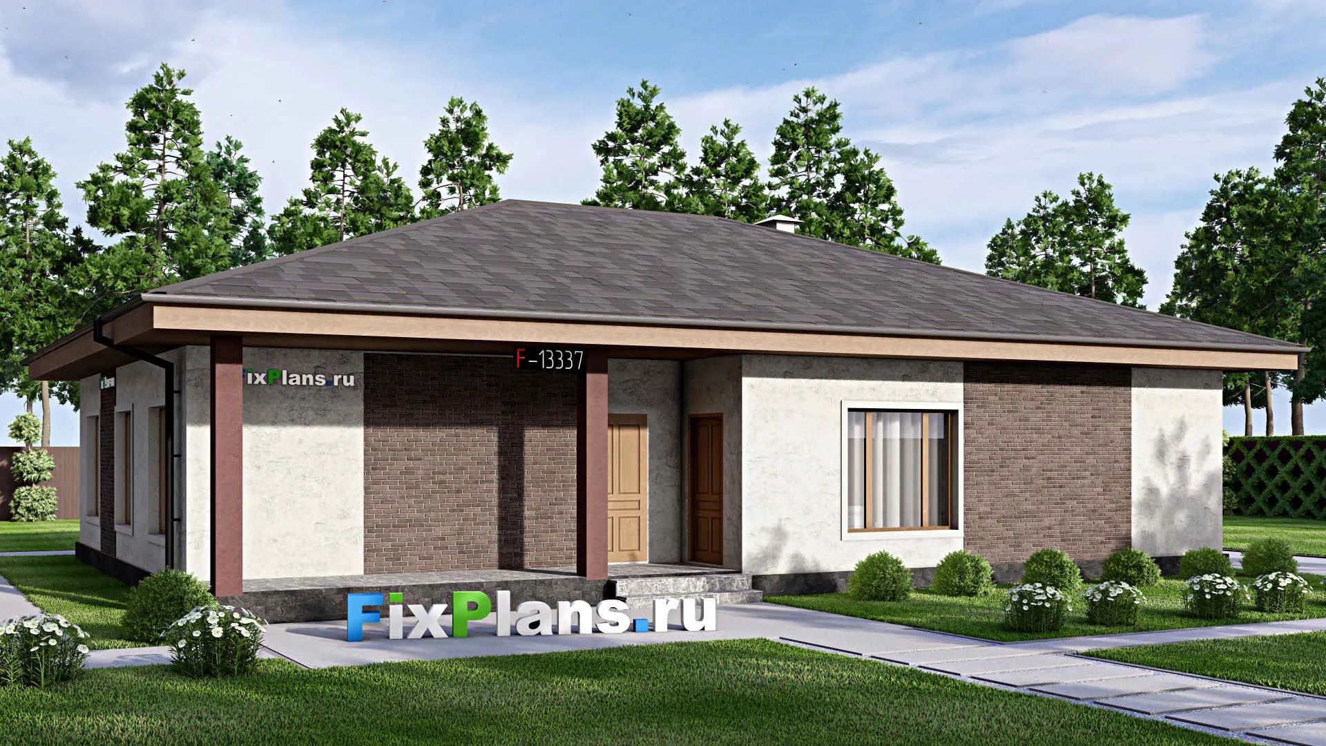 F-13337 - Проект одноэтажного дома 13 на 17, площадью 160 м² с 5 спальнями