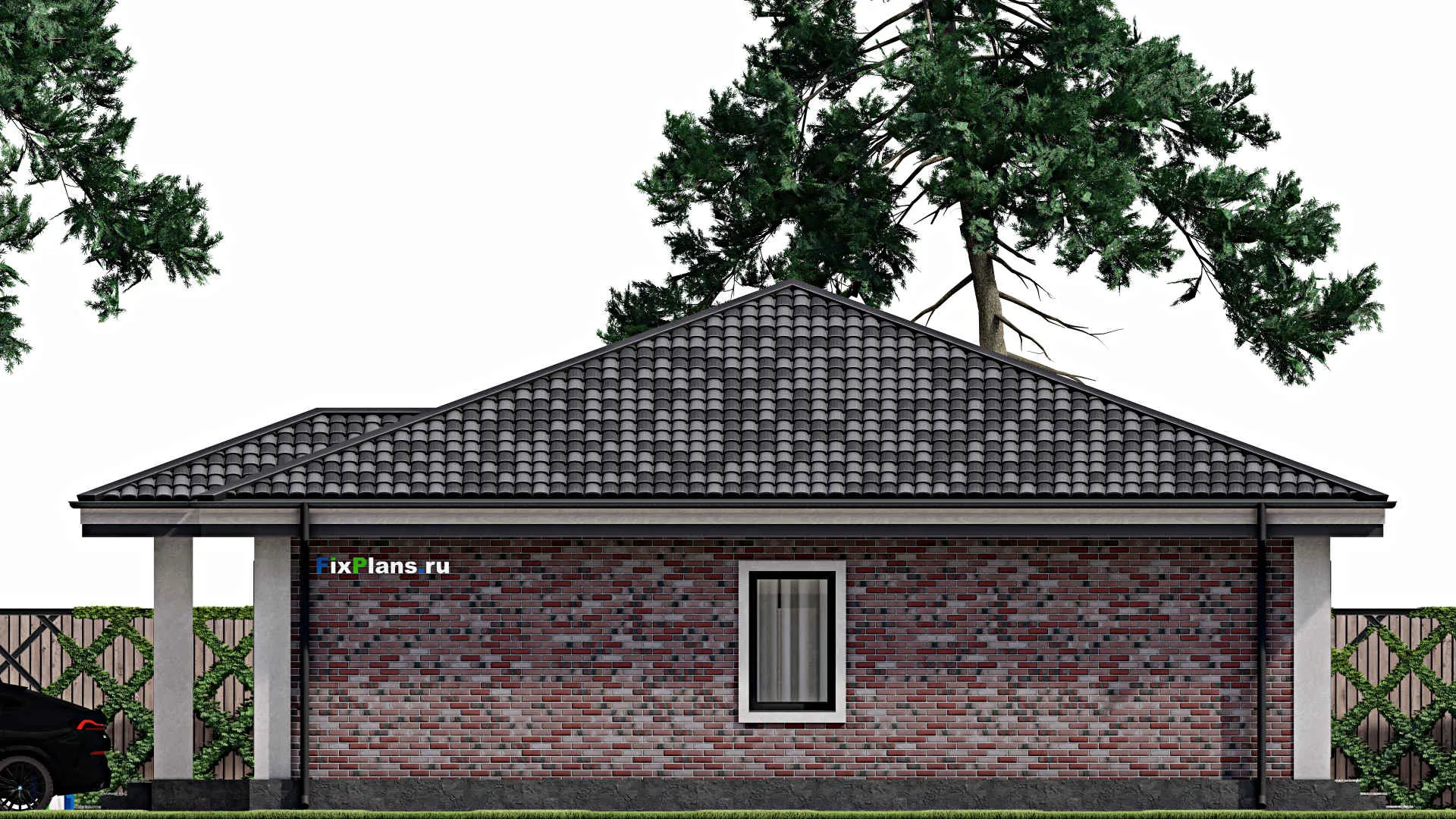 F-1862 - Проект одноэтажного дома 13 на 13, площадью 130 м² с террасой и 3 спальнями