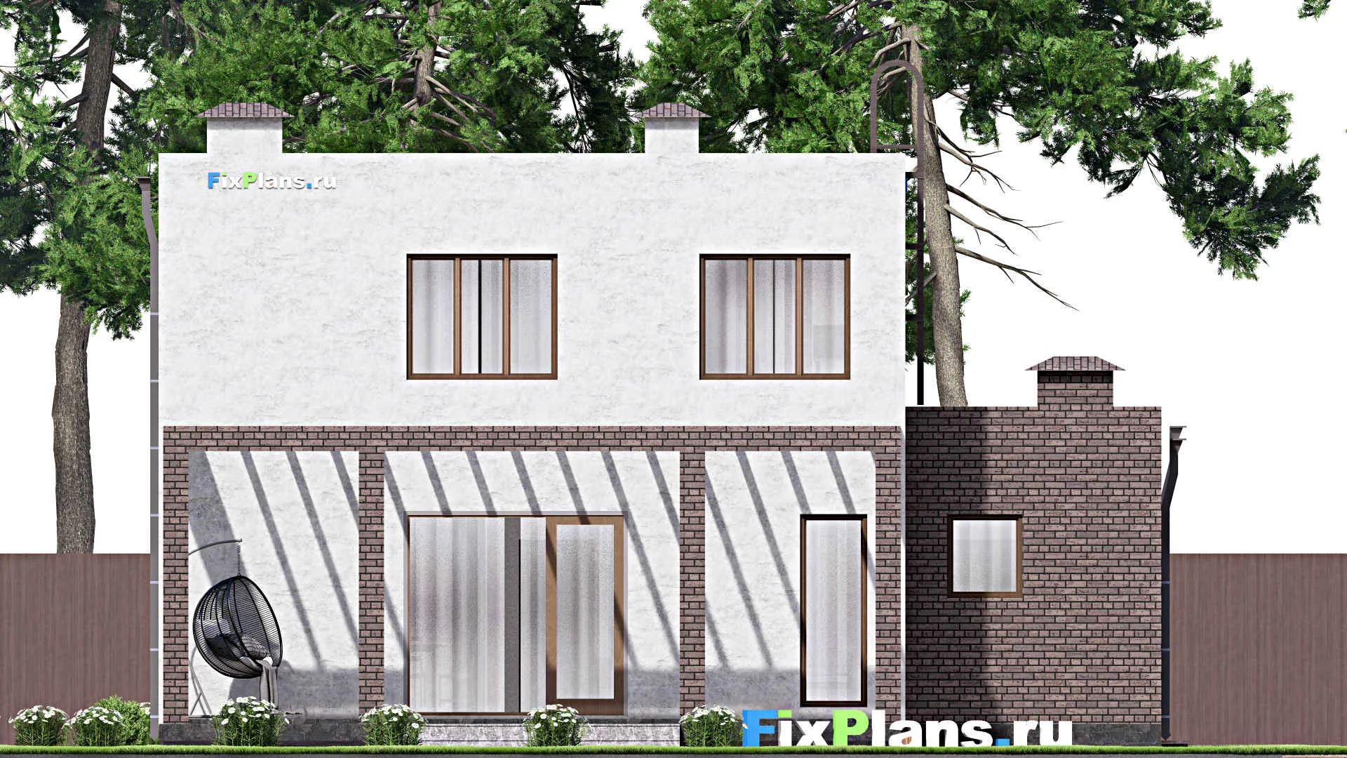 F-13724 - Планы двухэтажного дома 12 на 16, площадью 220 м² с террасой, гаражом на 1 машину и 4 спальнями