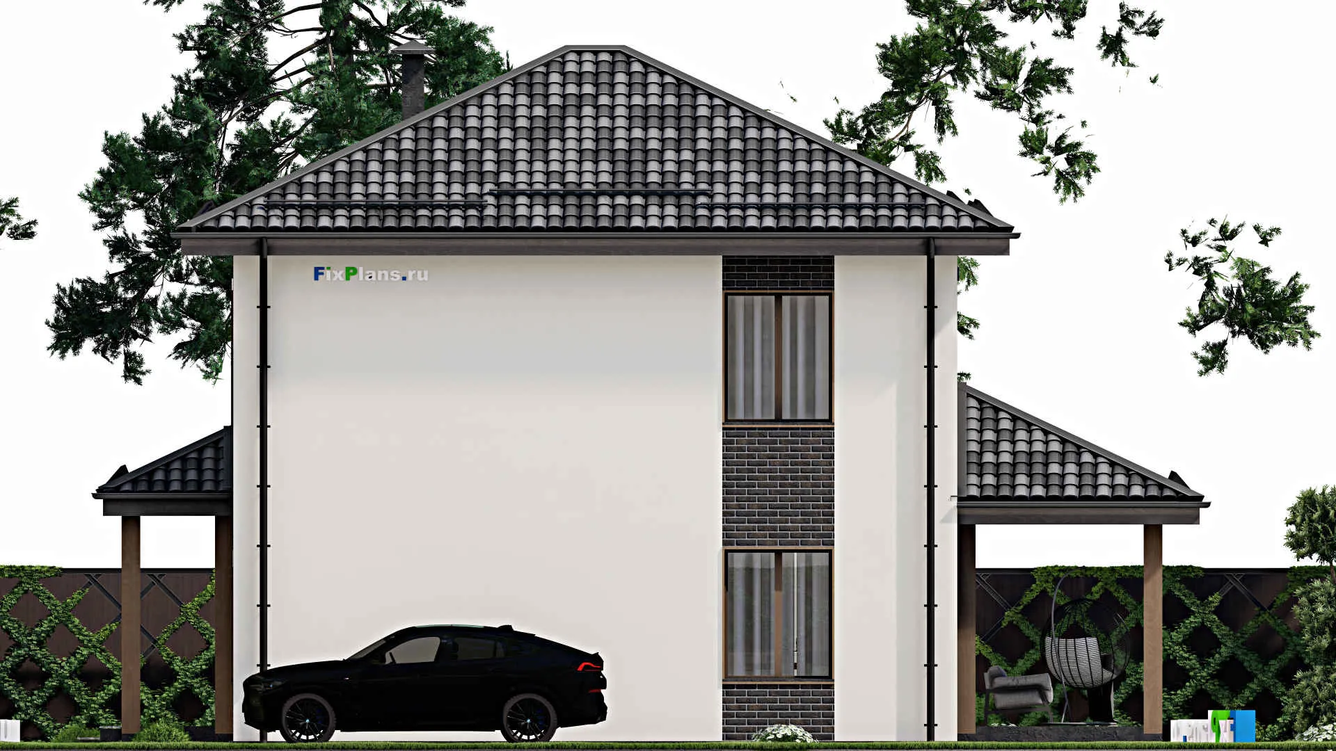 F-3491 - Проект двухэтажного дома 9 на 10, площадью 160 м² с террасой и 4 спальнями