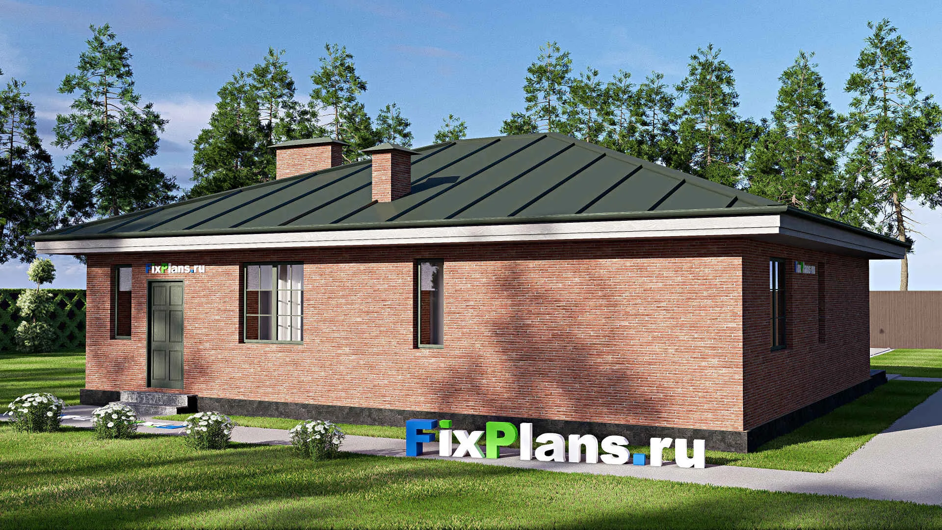 F-18260 - План одноэтажного дома 14 на 15, площадью 150 м² с террасой и 3 спальнями