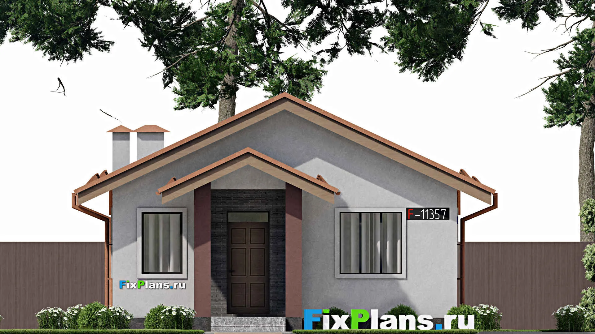 F-11357 - Проект одноэтажного дома 8 на 15, площадью 80 м² с террасой и 3 спальнями