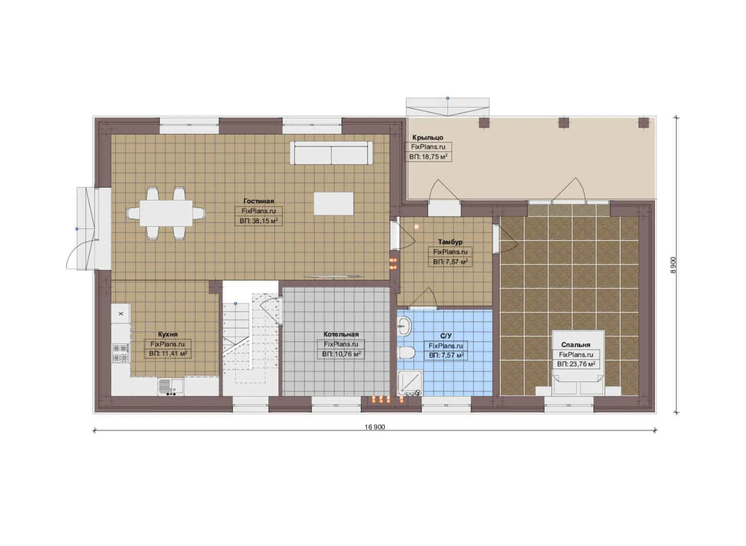 F-19223 - Планы дома с мансардой 9 на 17, площадью 200 м² с 3 спальнями