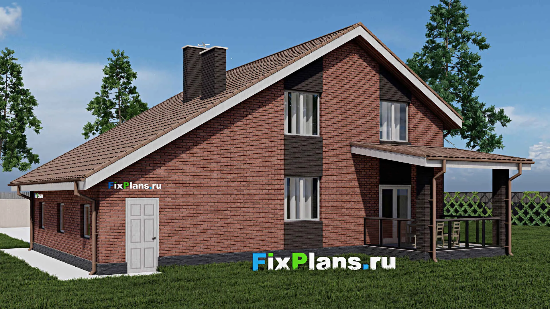 F-0323 - Проект дома с мансардой 11 на 14, площадью 180 м² с террасой, балконом, гаражом на 1 машину и 4 спальнями