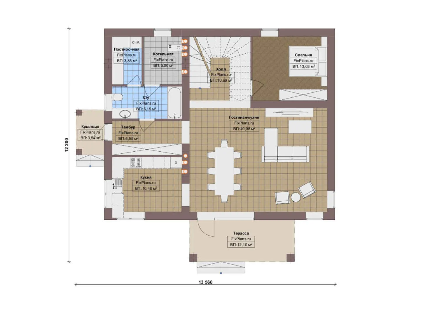 F-17675 - Планы двухэтажного дома 13 на 14, площадью 200 м² с террасой, балконом и 4 спальнями