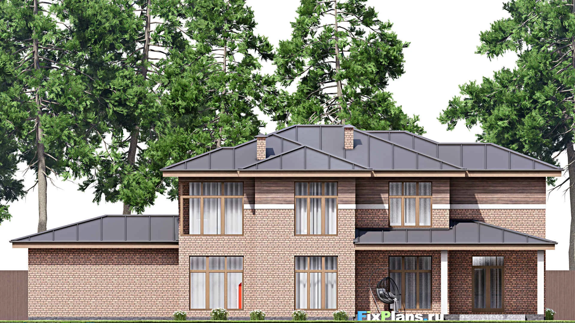 F-16991 - Проект двухэтажного дома 13 на 24, площадью 300 м² с террасой, гаражом на 2 машины и 3 спальнями