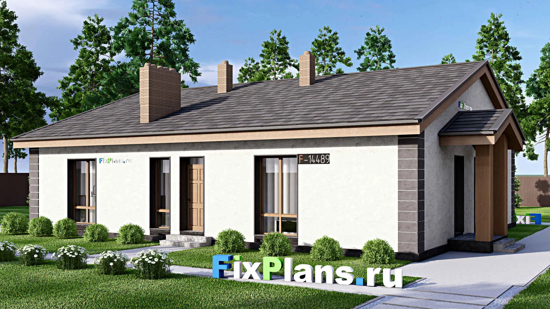 F-14489 - Проект одноэтажного дома 13 на 16, площадью 160 м² с 4 спальнями
