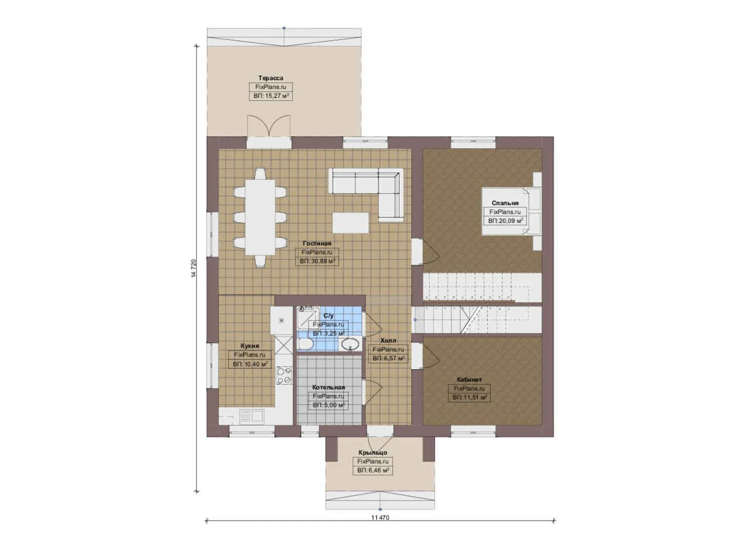 F-14426 - Планы дома с мансардой 12 на 15, площадью 200 м² с террасой и 4 спальнями