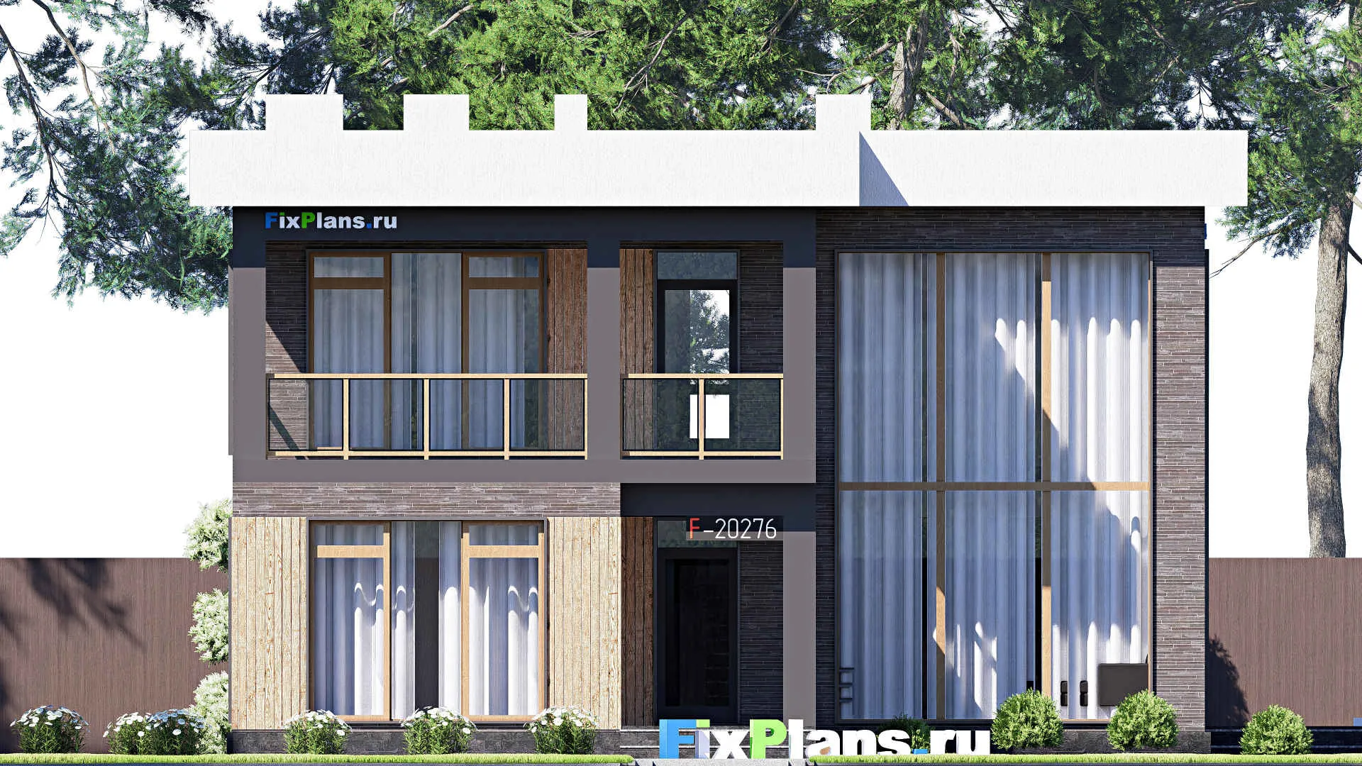 F-20276 - Планы двухэтажного дома 14 на 15, площадью 230 м² с террасой, балконом и 4 спальнями