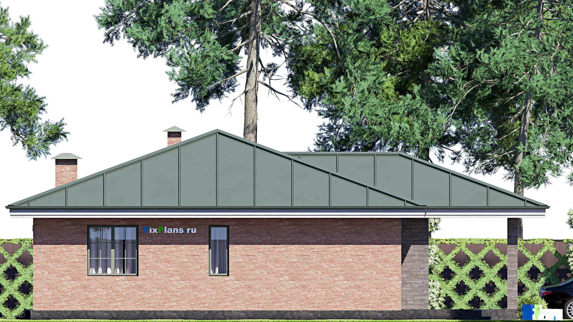 F-18260 - План одноэтажного дома 14 на 15, площадью 150 м² с террасой и 3 спальнями