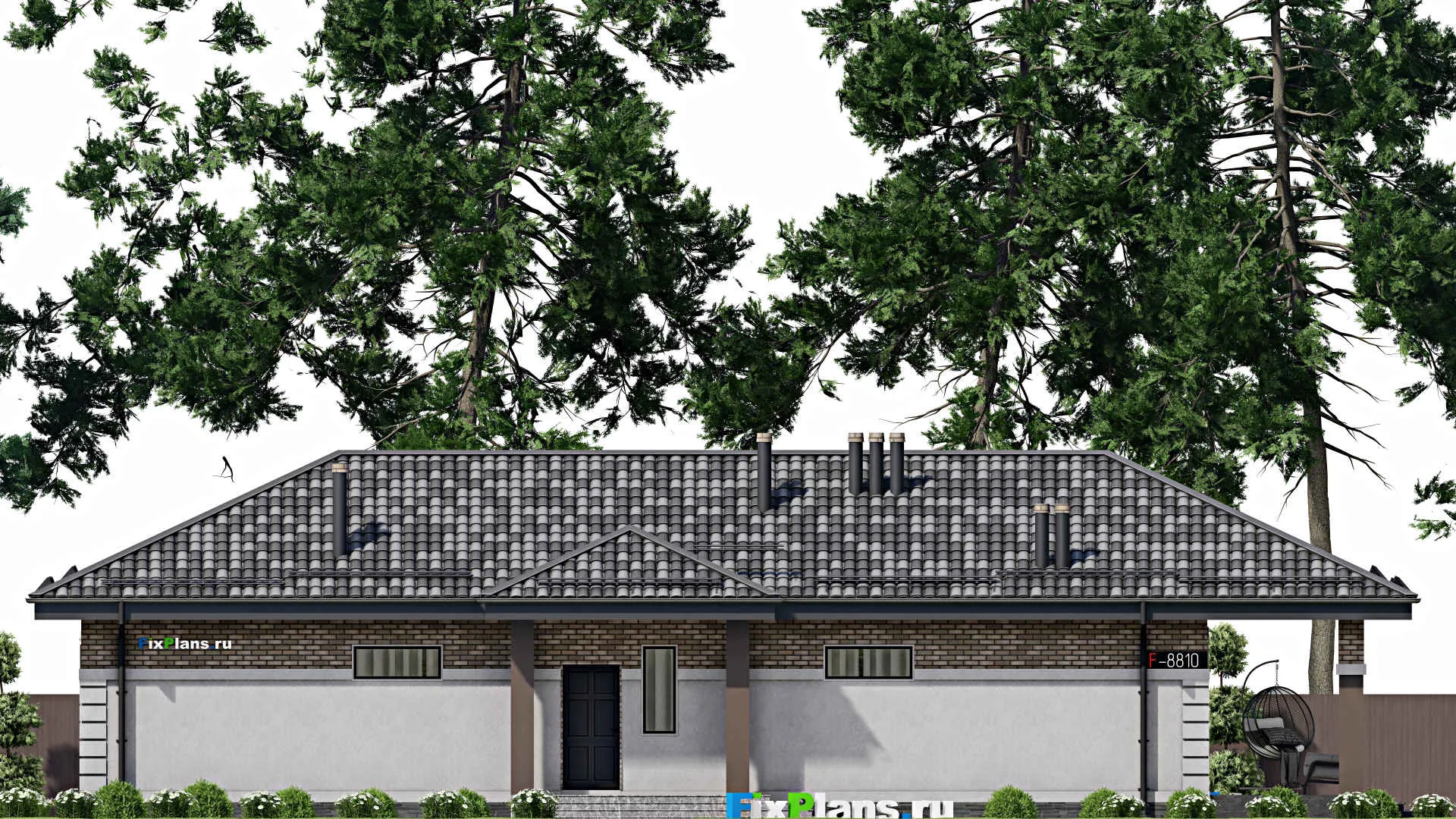 F-8810 - План одноэтажного дома 10 на 22, площадью 150 м² с террасой и 4 спальнями