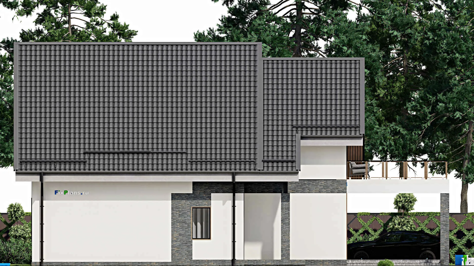 F-4994 - Проект дома с мансардой 15 на 15, площадью 350 м² с террасой, балконом и 4 спальнями