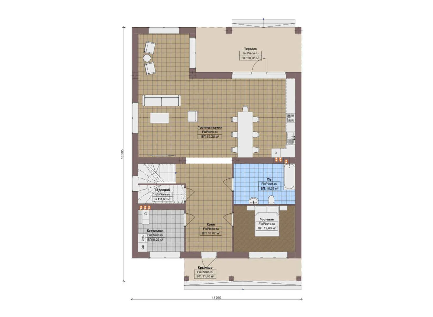 F-15389 - Планы двухэтажного дома 12 на 17, площадью 290 м² с террасой, балконом и 3 спальнями