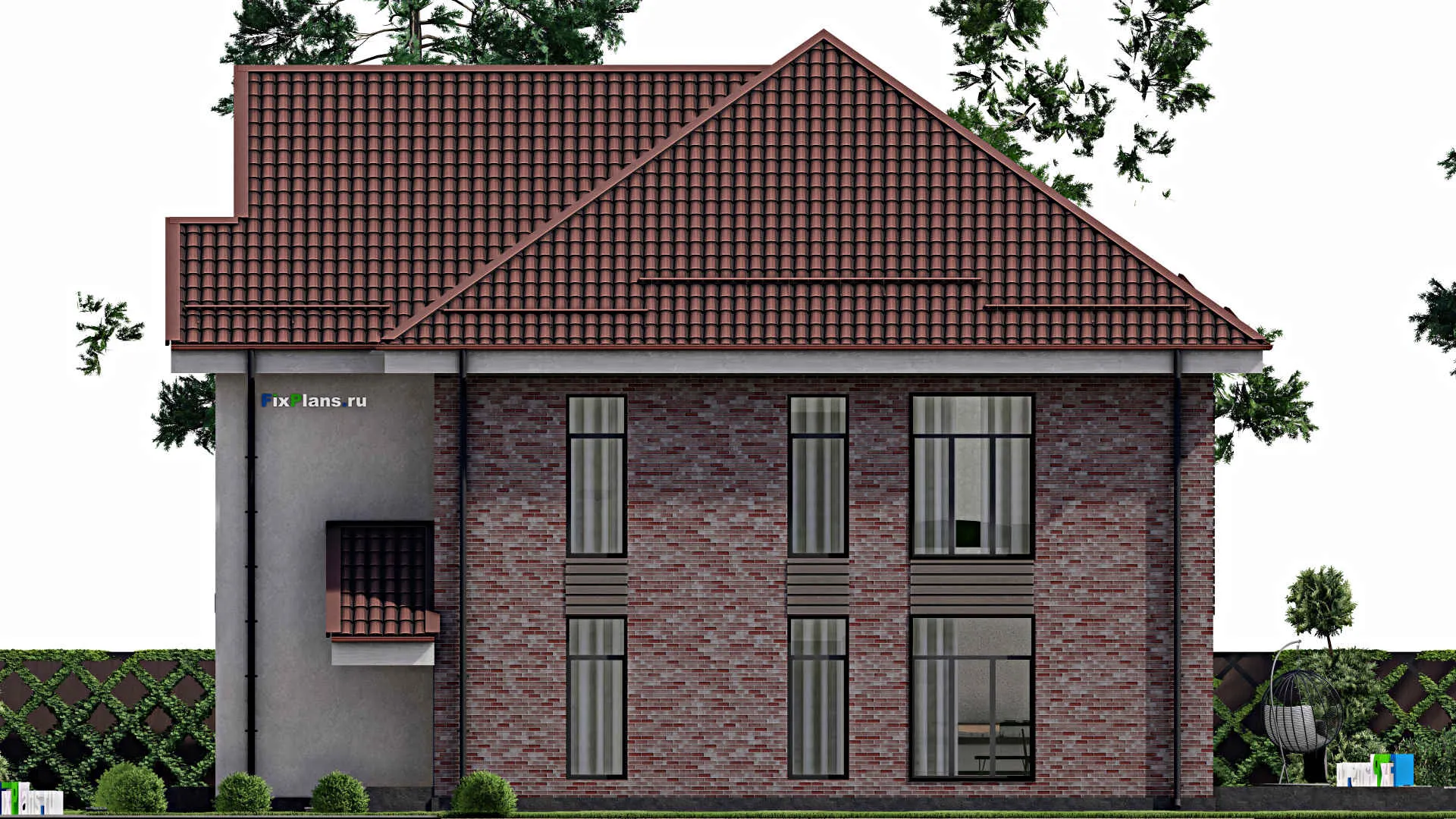 F-2240 - Проект двухэтажного дома 12 на 15, площадью 290 м² с террасой и 3 спальнями