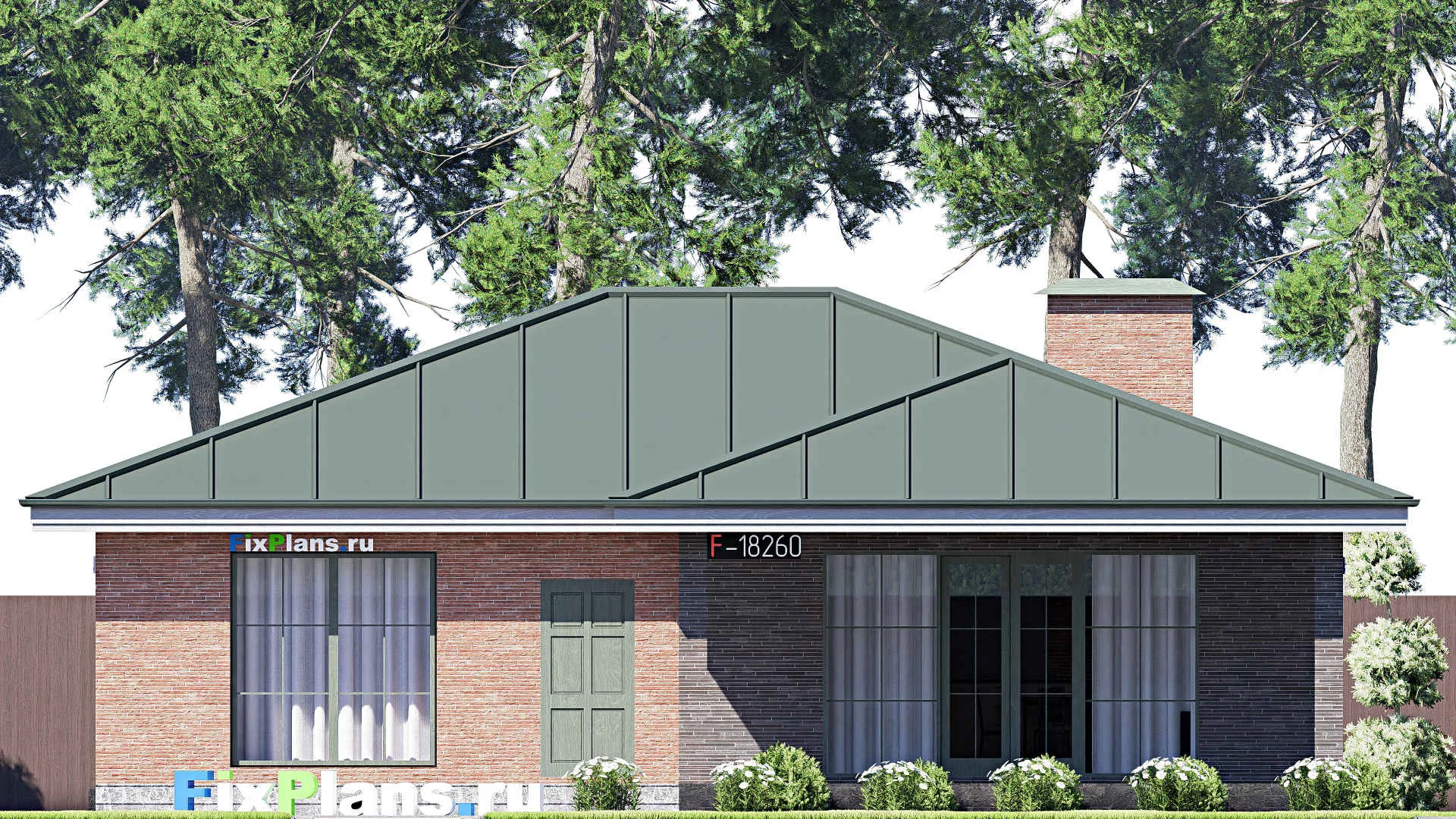 F-18260 - План одноэтажного дома 14 на 15, площадью 150 м² с террасой и 3 спальнями