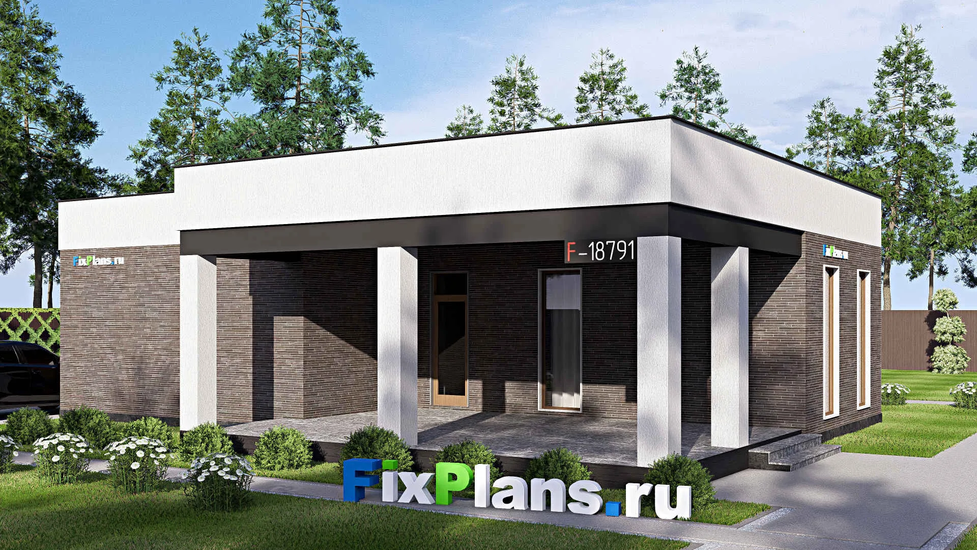 F-18791 - Проект одноэтажного дома 14 на 19, площадью 180 м² с террасой и 3 спальнями