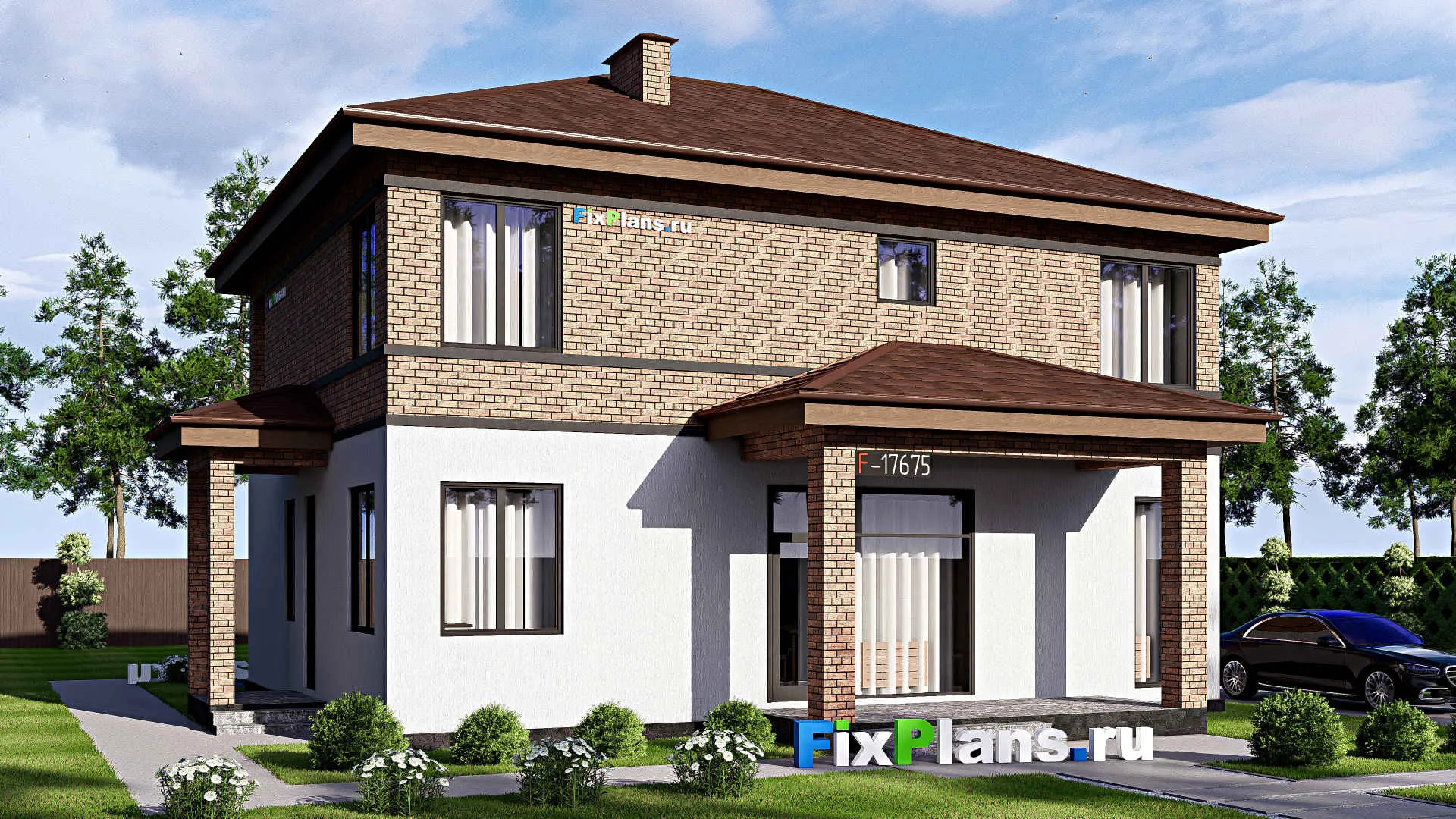 F-17675 - Проект двухэтажного дома 13 на 14, площадью 200 м² с террасой, балконом и 4 спальнями