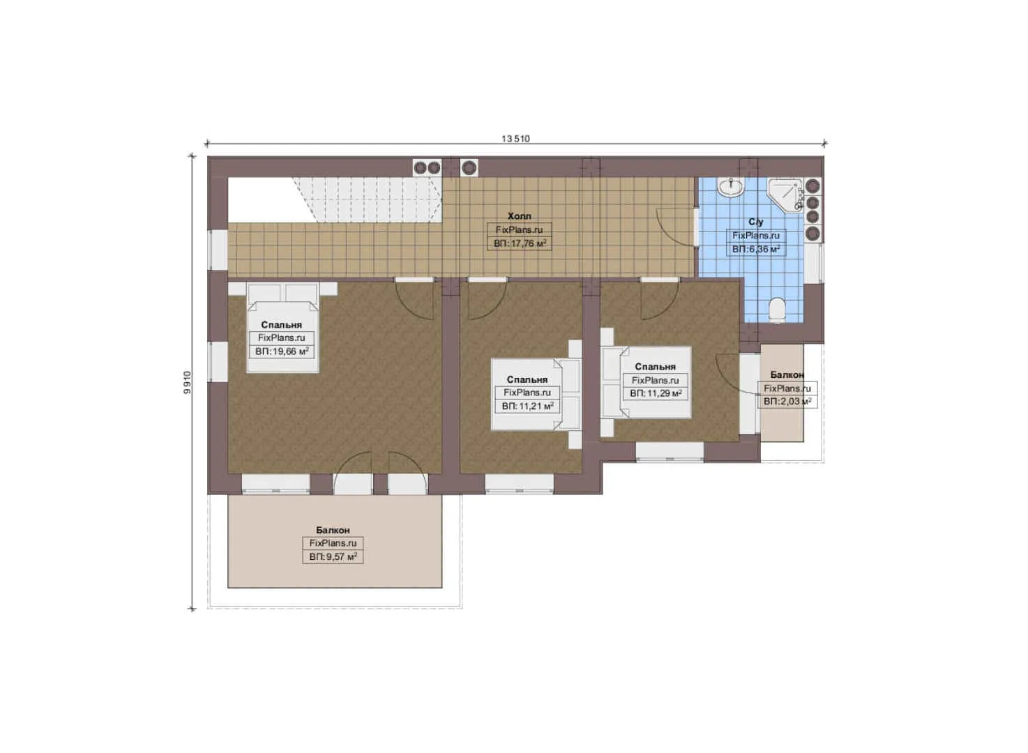 F-14435 - Планы двухэтажного дома 10 на 14, площадью 190 м² с террасой, балконом и 4 спальнями
