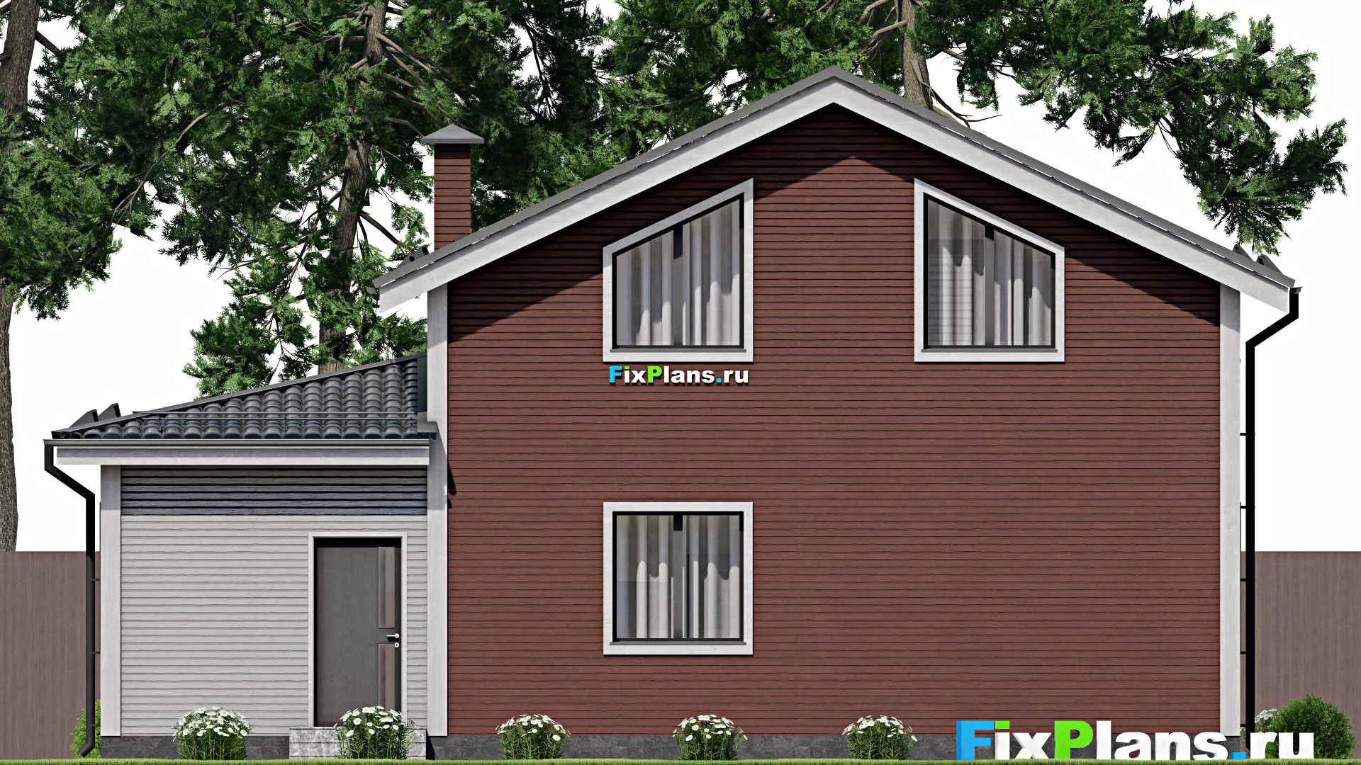 F-8117 - Проект дома с мансардой 12 на 13, площадью 160 м² с гаражом на 1 машину и 4 спальнями