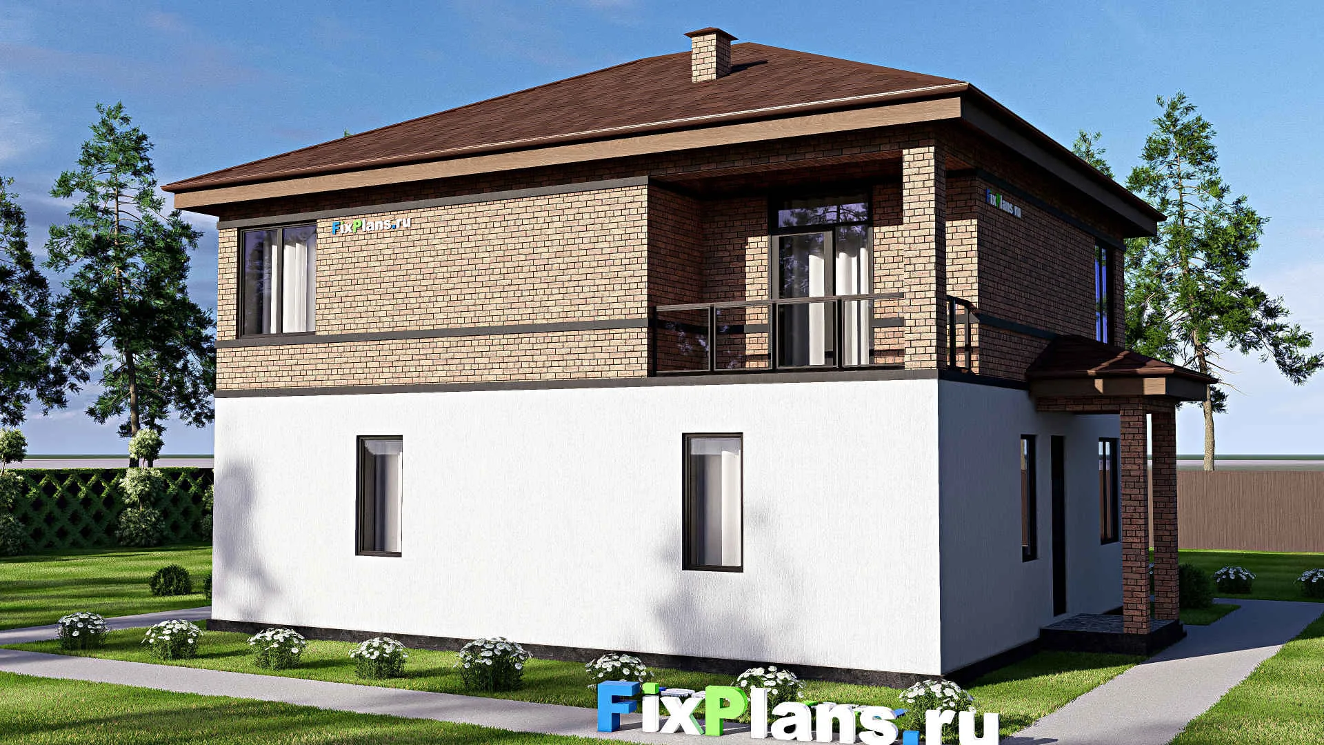 F-17675 - Проект двухэтажного дома 13 на 14, площадью 200 м² с террасой, балконом и 4 спальнями